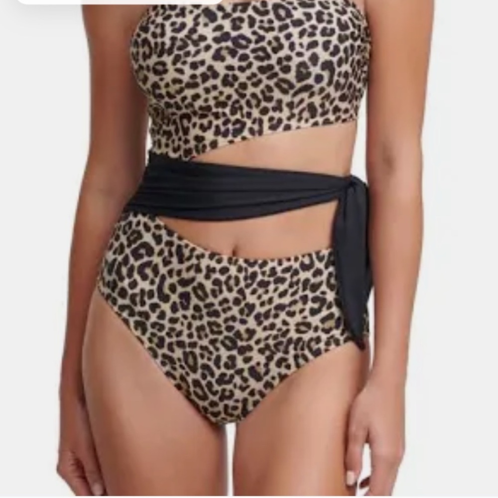 DKNY Leopard Print Strapless One piece Swimsuit with Side Tie Size 10